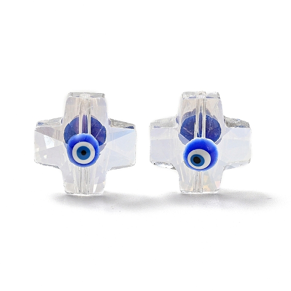 

PandaHall Transparent Glass Beads, with Enamel, Cross with Evil Eye Pattern, Blue, 14.5x14x9mm, Hole: 1.2mm Glass Cross Blue