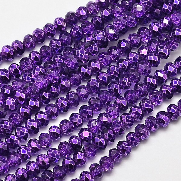 

PandaHall Faceted Rondelle Transparent Painted Glass Beads Strands, Blue Violet, 3x2.5mm, Hole: 0.5mm, about 148pcs/strand, 14.9 inch Glass..., Purple
