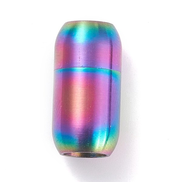 

PandaHall Ion Plating(IP) 304 Stainless Steel Magnetic Clasps with Glue-in Ends, Column, Rainbow Color, 19x10mm, Hole: 6mm 304 Stainless...
