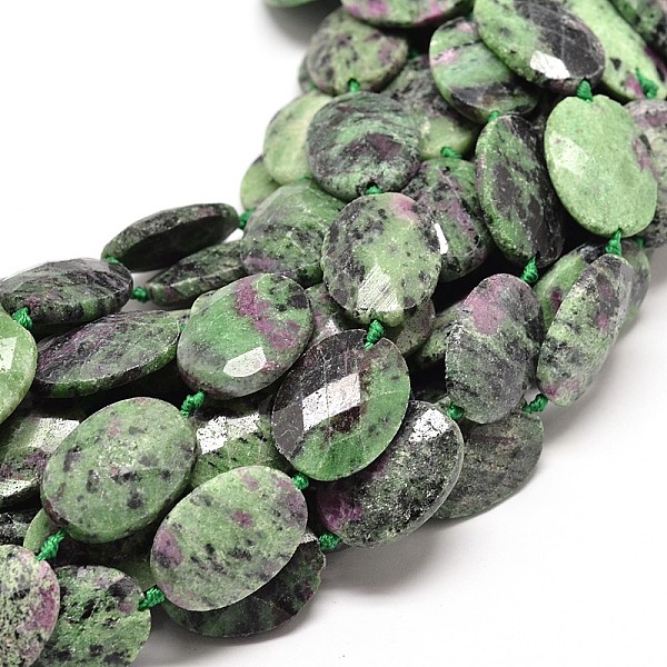 

PandaHall Natural Ruby in Zoisite Beads Strands, Faceted Oval, 25x18x7mm, Hole: 1mm, about 15pcs/strand, 16 inch Ruby in Zoisite Oval