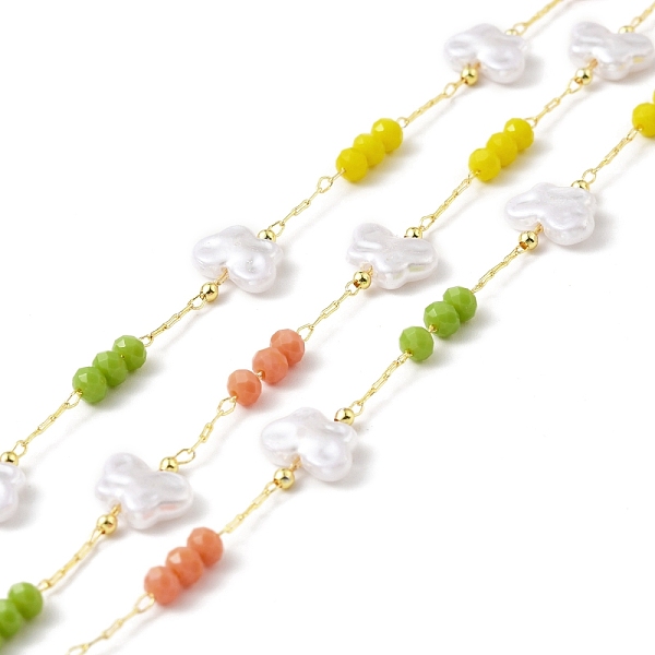 

PandaHall Handmade Eco-friendly Brass Cable Chain, with CCB Butterfly & Glass Round Beaded, Long-Lasting Plated, Golden, Soldered, with...