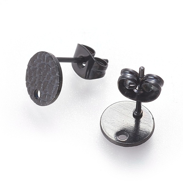 

PandaHall 304 Stainless Steel Ear Stud Findings, with Ear Nuts/Earring Backs and Hole, Textured Flat Round with Spot Lines, Electrophoresis...
