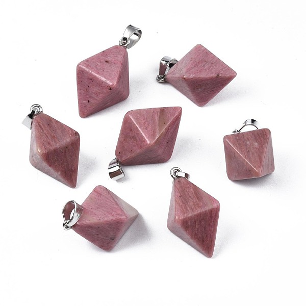 

PandaHall Natural Rhodochrosite Pendants, with Platinum Plated Iron Findings, Bicone, 28~29.5x20x20mm, Hole: 4~5x6.5~7mm Rhodochrosite...