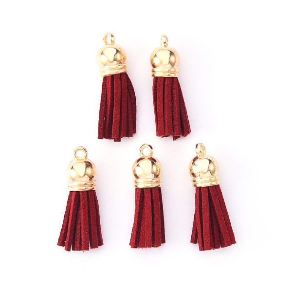 

PandaHall Faux Suede Tassel Pendant Decorations, with CCB Plastic Cord Ends, Light Gold, 33~35x10mm, Hole: 2.5mm Faux Suede Brown