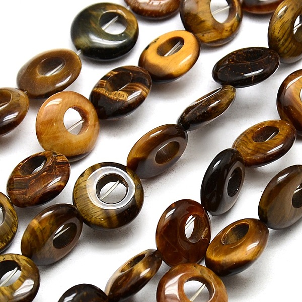 Flat Round Natural Tiger Eye Beads Strands