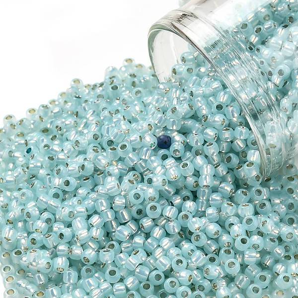 

PandaHall TOHO Round Seed Beads, Japanese Seed Beads, (2116) Silver Lined Light Aqua, 11/0, 2.2mm, Hole: 0.8mm, about 1110pcs/bottle..., Cyan