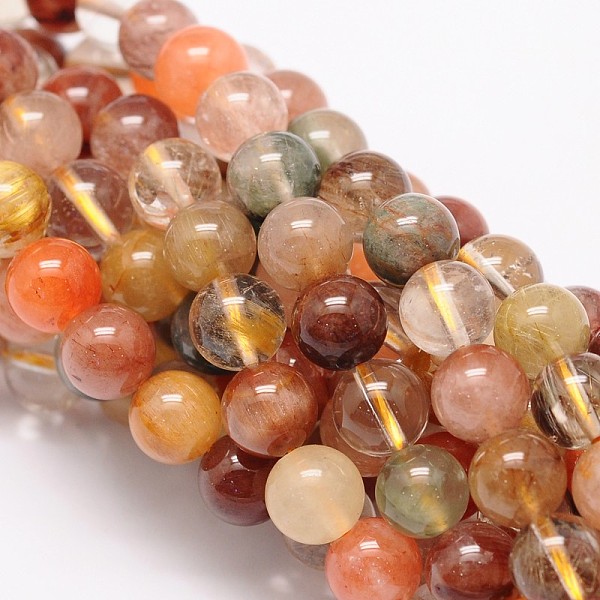 

PandaHall Round Natural Rutilated Quartz Beads Strands, Grade AA, 8mm, Hole: 1mm, about 51pcs/strand, 15.74 inch Rutilated Quartz Round