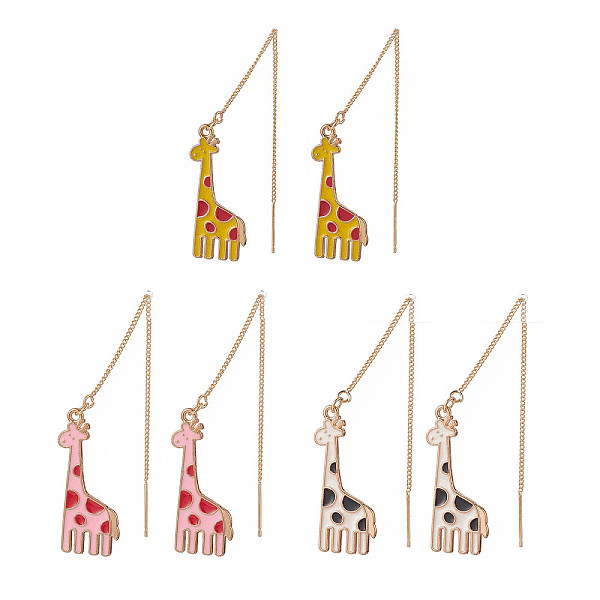 

PandaHall 3 Pair 3 Color Alloy Enamel Giraffe Dangle Stud Earrings, Golden Brass Ear Threads for Women, Mixed Color, 108mm, Pin: 0.8mm, 1..., Multicolor