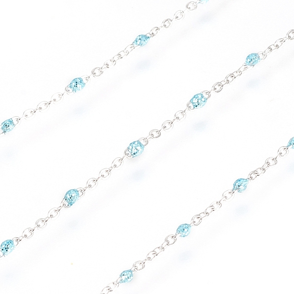 

PandaHall 304 Stainless Steel Handmade Beaded Chain, Cable Chains, with Enamel and Glitter Powder, Soldered, with Spool, Flat Oval..., Green