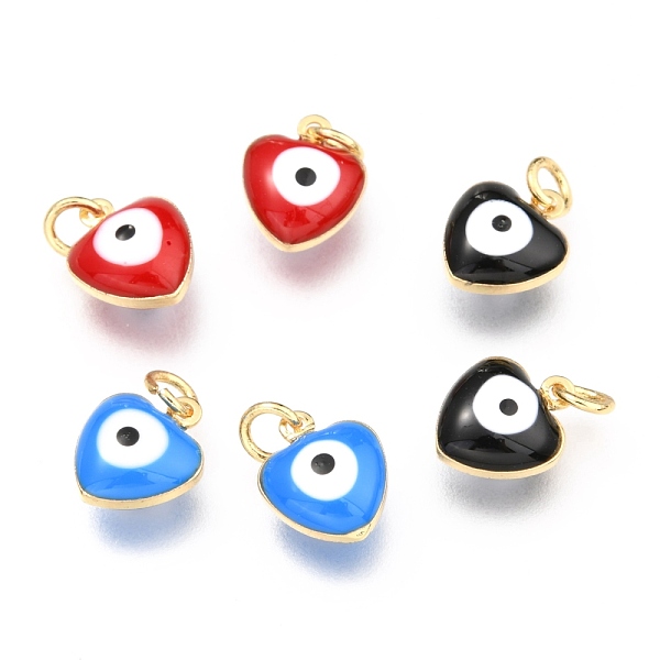 

PandaHall Brass Enamel Beads, Real 18K Gold Plated, Long-Lasting Plated, with Jump Ring, Triangle with Evil Eye, Mixed Color, 10x8x4mm, Hole..., Multicolor