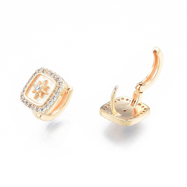 

PandaHall Clear Cubic Zirconia Square with Star Hoop Earrings, Brass Jewelry for Women, Nickel Free, Real 18K Gold Plated, 10.5x10x10mm, Pin...