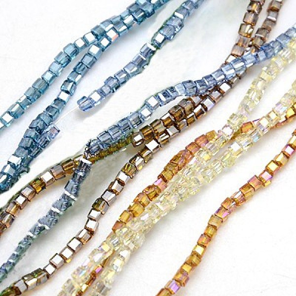 

PandaHall Electroplate Glass Beads Strands, Faceted, Cube, Mixed Color, 2x2x2mm, Hole: 1mm Glass Cube Multicolor