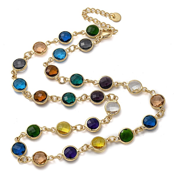 

PandaHall Glass Necklace, Multi Color Brass Link Necklaces, Round, 16.57 inch(421mm) Brass Round