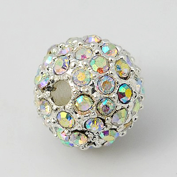 

PandaHall Alloy Rhinestone Beads, Grade A, Round, Silver Color Plated, Crystal AB, 12mm, Hole: 2mm Alloy+Rhinestone Round Clear