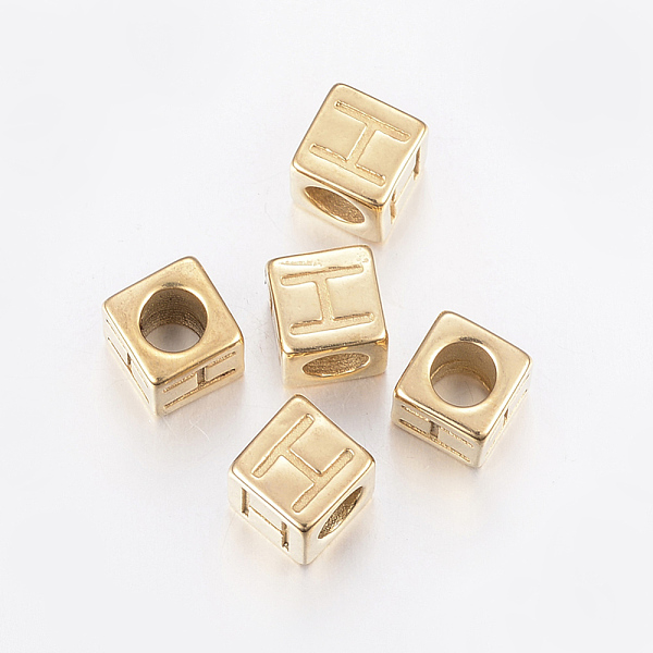 

PandaHall 304 Stainless Steel Large Hole Letter European Beads, Horizontal Hole, Cube with Letter.H, Golden, 8x8x8mm, Hole: 5mm 304...
