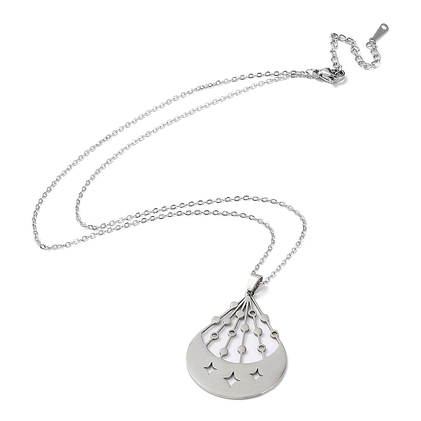 201 Stainless Steel Moon With Star Pendant Necklace With Cable Chains