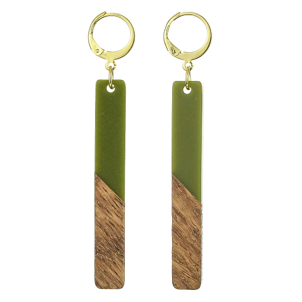 

PandaHall Two Tone Resin & Walnut Wood Rectangle Dangle Leverback Earrings, Golden 304 Stainless Steel Long Drop Earrings, Dark Olive Green...