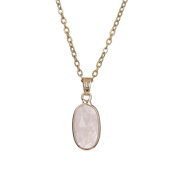 

PandaHall Natural Rose Quartz Oval Pendant Necklace, with Golden 304 Stainless Steel Cable Chains, 16.02 inch(40.7cm) Rose Quartz Oval