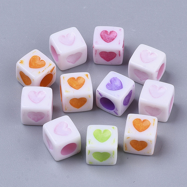 

PandaHall Spray Painted Acrylic Beads, Dyed, Cube with Heart, Mixed Color, 7x6.5x6.5mm, Hole: 3.5mm, about 2000pcs/500g Acrylic Cube..., Multicolor