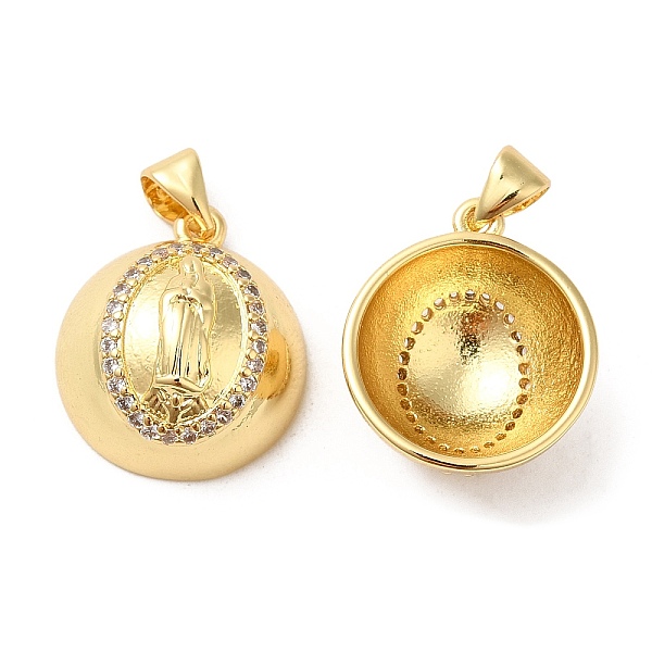 

PandaHall Brass with Cubic Zirconia Pendants, Half Round with Saint, Real 16K Gold Plated, 18x16x8.5mm, Hole: 4x3.5mm Brass+Cubic Zirconia..., Clear