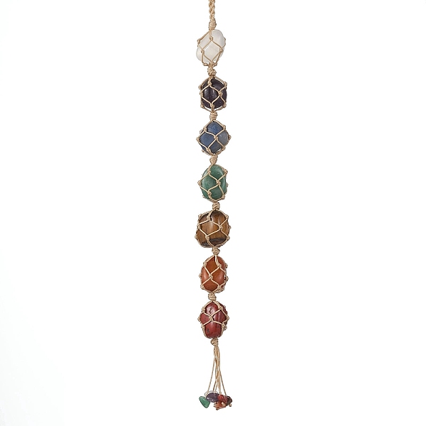 

PandaHall Gemstone Pendant Decorations, with Alloy Beads, 310x18x17mm Mixed Stone Round