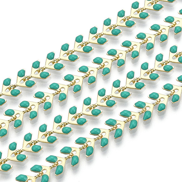 

PandaHall Brass Cobs Chain, with Enamel, Long-Lasting Plated, Soldered, Light Gold, Turquoise, Link: 7x6.5x2mm Brass+Enamel Green