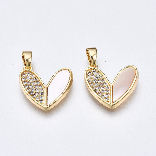 

PandaHall Brass Micro Pave Clear Cubic Zirconia Pendants, with White Sea Shell, Nickel Free, Heart, Real 18K Gold Plated, 13.5x15.5x2.5mm...