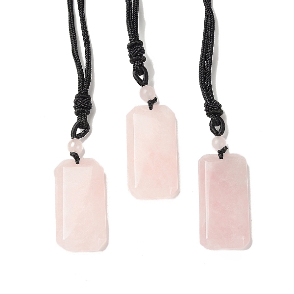 

PandaHall Natural Rose Quartz Rectangle Pendant Necklace with Nylon Cord for Women, 25.98~27.17 inch(66~69cm) Rose Quartz