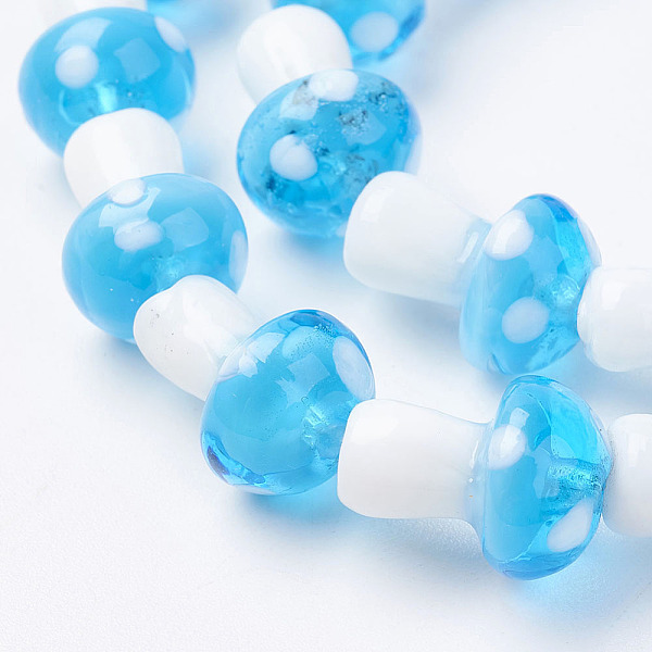 

PandaHall Handmade Lampwork Beads Strands, Mushroom, Deep Sky Blue, 11.5~14.5x9~11mm, Hole: 1mm, about 25pc/strand, 13.54 inch(34.4cm)...