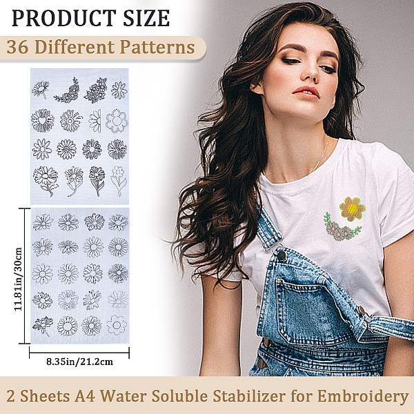 

PandaHall Bohemia Style Water Soluble Fabric, Wash Away Embroidery Stabilizer, Flower, 300x212x0.1mm, 2 sheets/bag Paper Flower Black