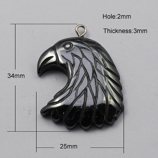 

PandaHall Non-magnetic Hematite Pendants, Grade A, with Iron Findings, Eagle/Hawk Charm, Black, 34x25x3mm, Hole: 2mm Non-magnetic Hematite...