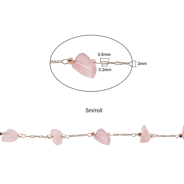 

PandaHall Handmade Beaded Chain, with Natural Rose Quartz Beads and Brass Paperclip Chains, Soldered, Light Gold, Link: 2x0.6x0.2mm...