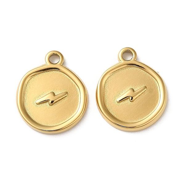 

PandaHall 304 Stainless Steel Pendants, Flat Round with Lightning Charm, Real 18K Gold Plated, 15x12.5x2mm, Hole: 1.5mm 304 Stainless Steel...