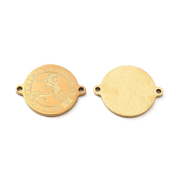

PandaHall Ion Plating(IP) 304 Stainless Steel Connector Charms, Real 18K Gold Plated, Flat Round with Constellation, Leo, 20x16x1mm, Hole...