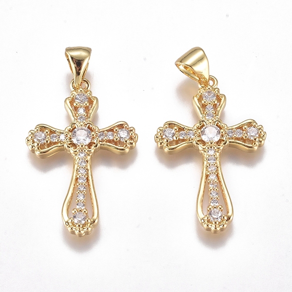 

PandaHall Brass Micro Pave Cubic Zirconia Pendants, Long-Lasting Plated, Cross, Clear, Golden, 25.5x16.5x3mm, Hole: 4x5mm Brass+Cubic...