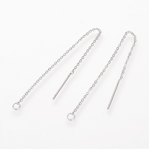 

PandaHall 304 Stainless Steel Earring Findings, Ear Threads, Stainless Steel Color, Size: about 98mm long, 0.5mm wide, oval link...