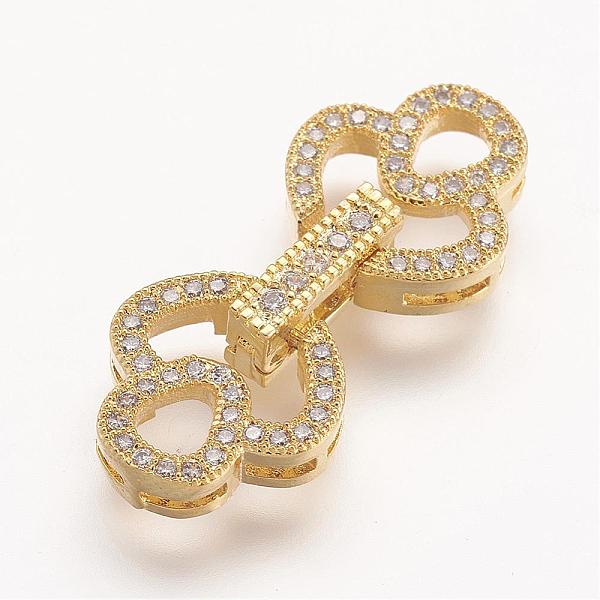 

PandaHall Brass Micro Pave Cubic Zirconia Fold Over Clasps, Flower, Golden, 28x12x5mm, Hole: 1mm Brass+Cubic Zirconia