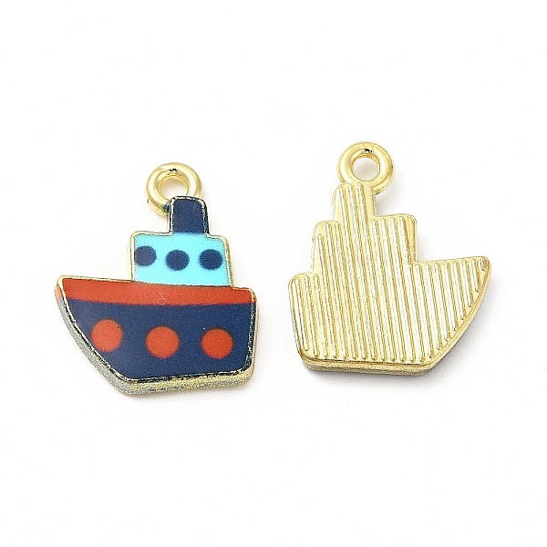 

PandaHall Rack Plating Alloy Pendants, Printed, Lead Free & Cadmium Free & Nickel Free, Ship Charm, Light Gold, Prussian Blue, 18.5x15x2mm...