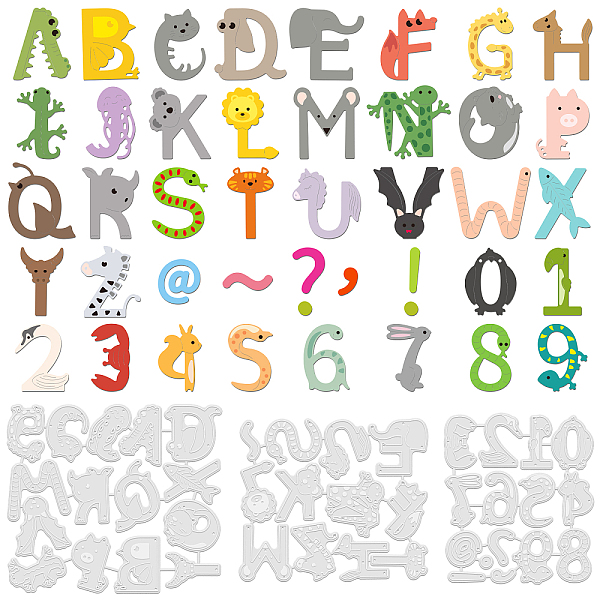 

PandaHall GLOBLELAND 3Set 40Pcs Animals Letters Numbers Cutting Dies Metal Animals Alphabet Die Cuts Embossing Stencils Template for Paper...