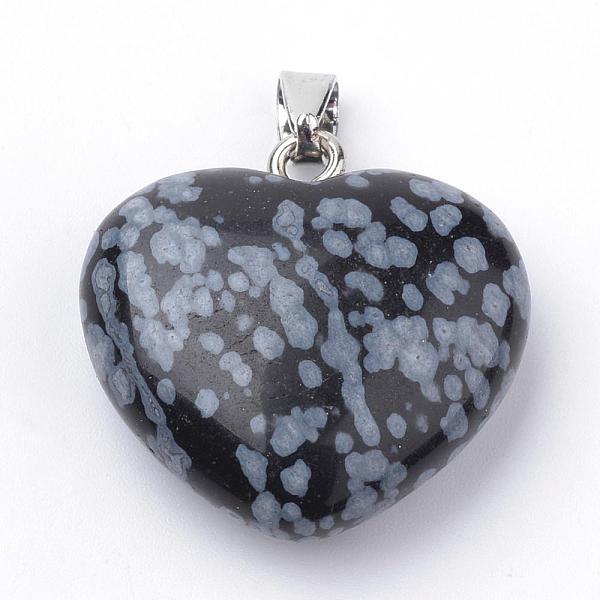

PandaHall Natural Snowflake Obsidianl Pendants, with Alloy Findings, Heart, Platinum, 27~29x28x11mm, Hole: 3.5x5mm Snowflake Obsidian Heart