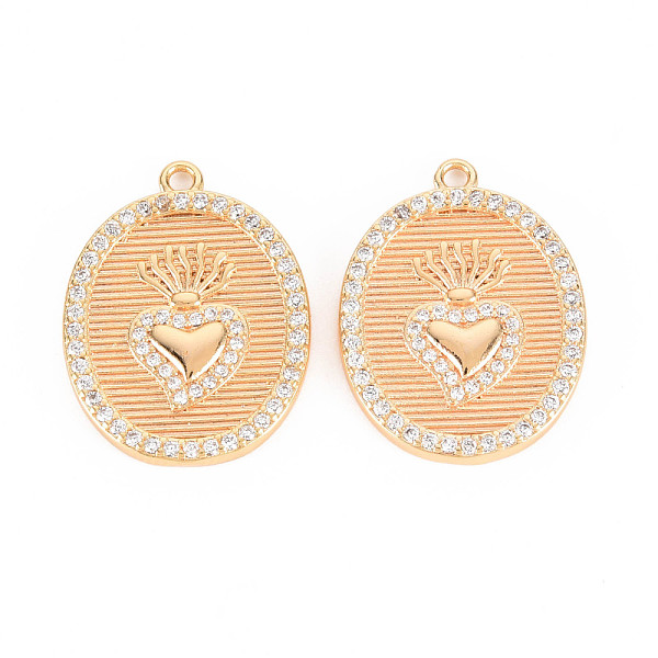 

PandaHall Brass Micro Pave Clear Cubic Zirconia Pendants, Nickel Free, Oval with Heart, Real 18K Gold Plated, 23x18x2mm, Hole: 1.6mm...