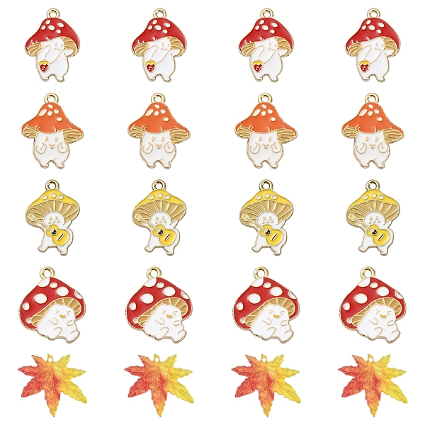 

PandaHall 20Pcs 5 Style Autumn Theme Alloy Enamel Pendants, Maple Leaf & Mushroom Elf, Mixed Color, 22~25x16.5~22x1~1.5mm, Hole: 1.2~1.8mm..., Multicolor