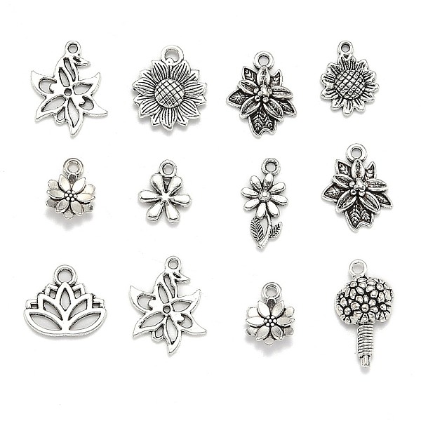 

PandaHall Tibetan Style Alloy Pendants, Flower, Mixed Style, Antique Silver, 8~65x6~47x1~8mm, Hole: 1~11x8mm Alloy Flower