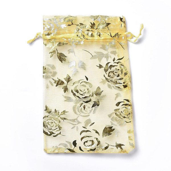 

PandaHall Organza Drawstring Jewelry Pouches, Wedding Party Gift Bags, Rectangle with Gold Stamping Rose Pattern, Champagne Yellow...