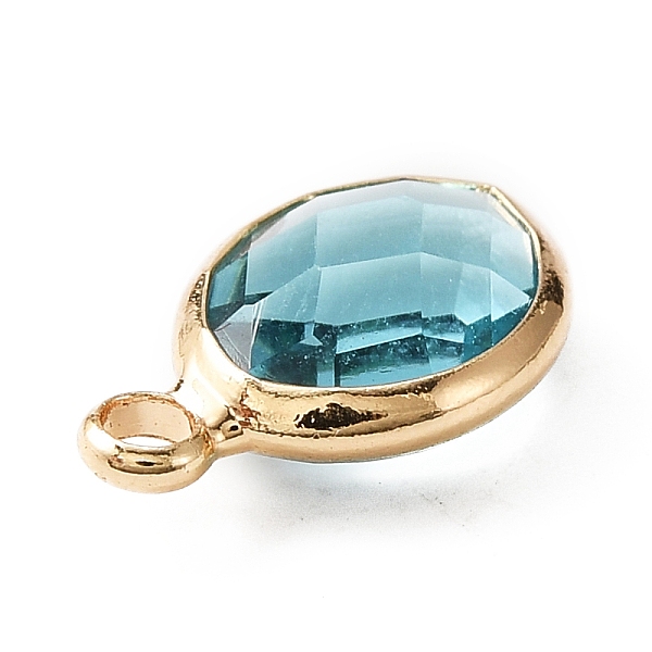 

PandaHall Faceted Glass Pendants, March Birthstone Charms, with Brass Cabochon Settings, Oval, Golden, Cyan, 13x8x4mm, Hole: 1.6mm...