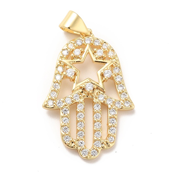 

PandaHall Rack Plating Brass Micro Pave Clear Cubic Zirconia Pendants, Cadmium Free & Lead Free, Long-Lasting Plated, Hamsa Hand/Hand of...