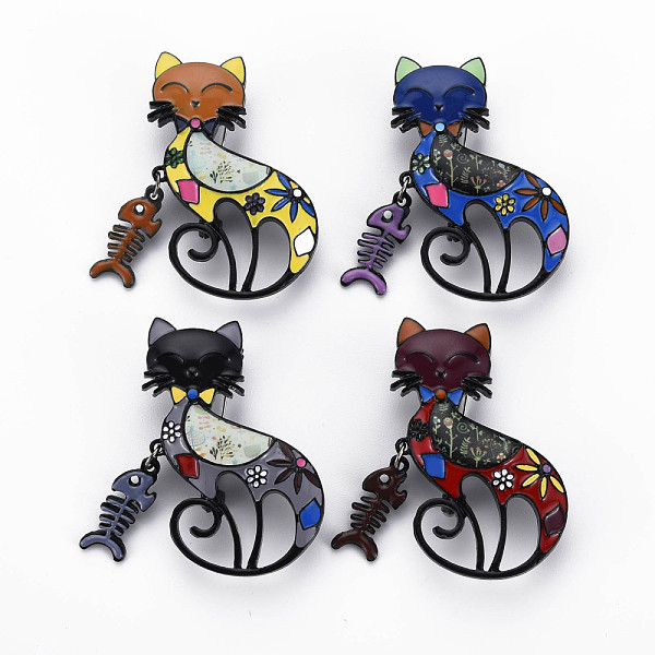 

PandaHall Fox with Fishbone Enamel Pin, Animal Alloy Brooch with Stickers for Backpack Clothes, Electrophoresis Black, Nickel Free & Lead..., Multicolor