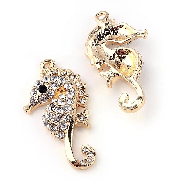 

PandaHall Alloy Rhinestone Pendants, Seahorse, Light Gold, 41.5x22x6mm, Hole: 2mm Alloy+Rhinestone Sea Horse Clear
