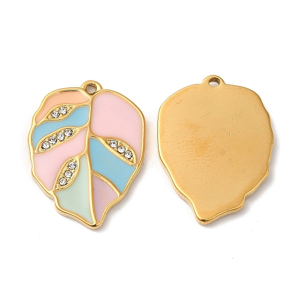 

PandaHall Real 18K Gold Plated 304 Stainless Steel Rhinestone Pendants, with Enamel, Leaf Charms, Peru, 21.5x16x2mm, Hole: 1mm Stainless..., Brown