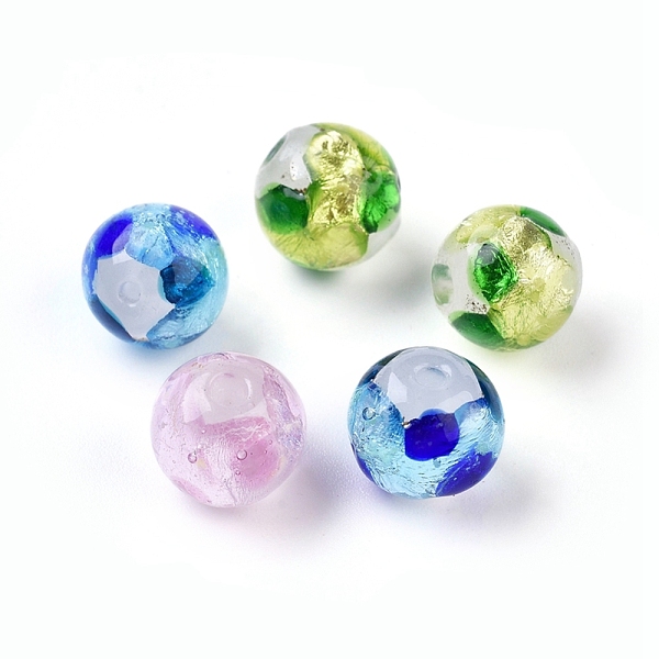 

PandaHall Handmade Silver Foil Glass Round Beads, Mixed Color, 8mm, Hole: 1mm Silver Foil Round Multicolor